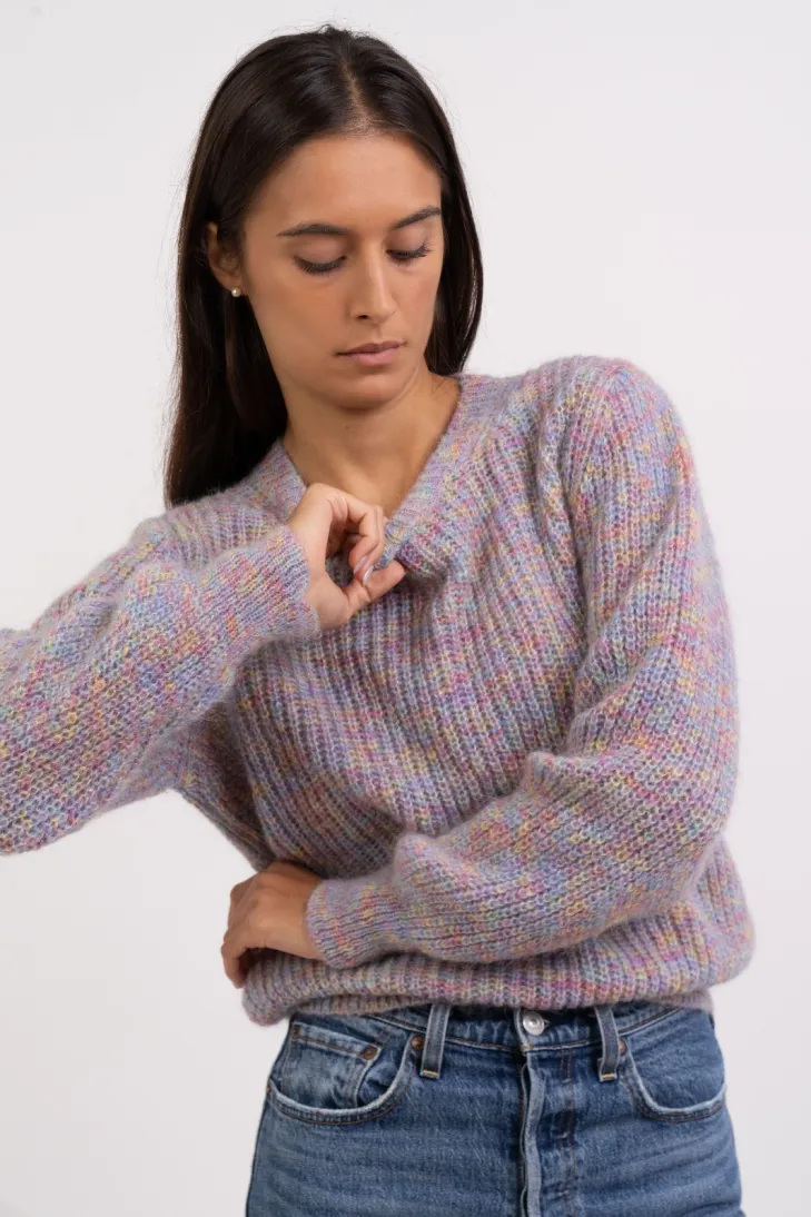 copy of Solid color crew-neck sweater in brushed kid mohair