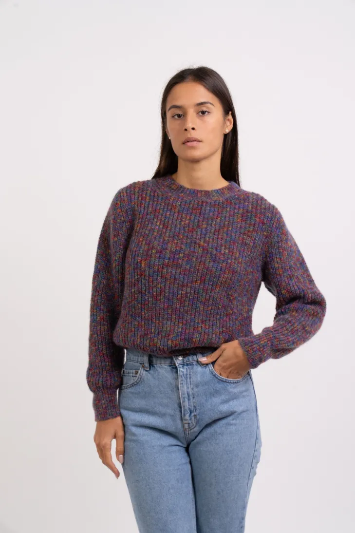copy of Solid color crew-neck sweater in brushed kid mohair