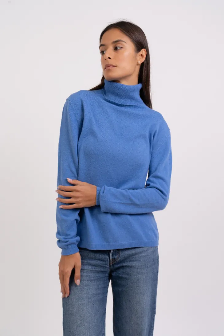 Maglia dolcevita misto cashmere color jeans