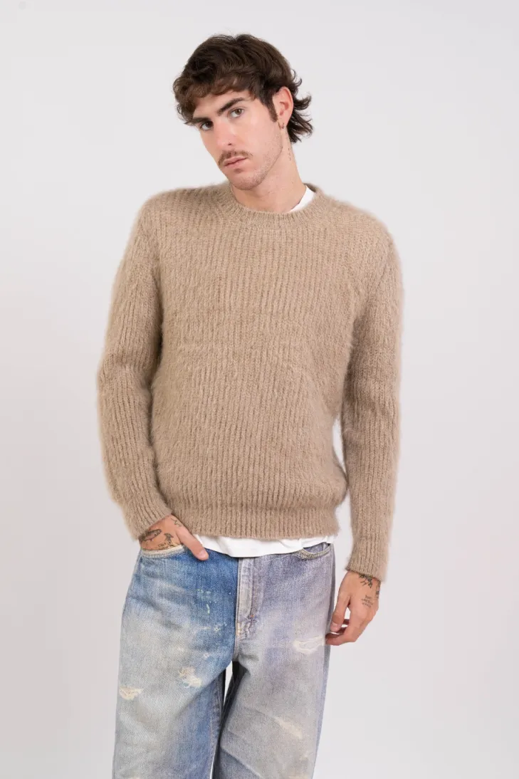 Maglia girocollo in tinta unita in kid mohair color panna