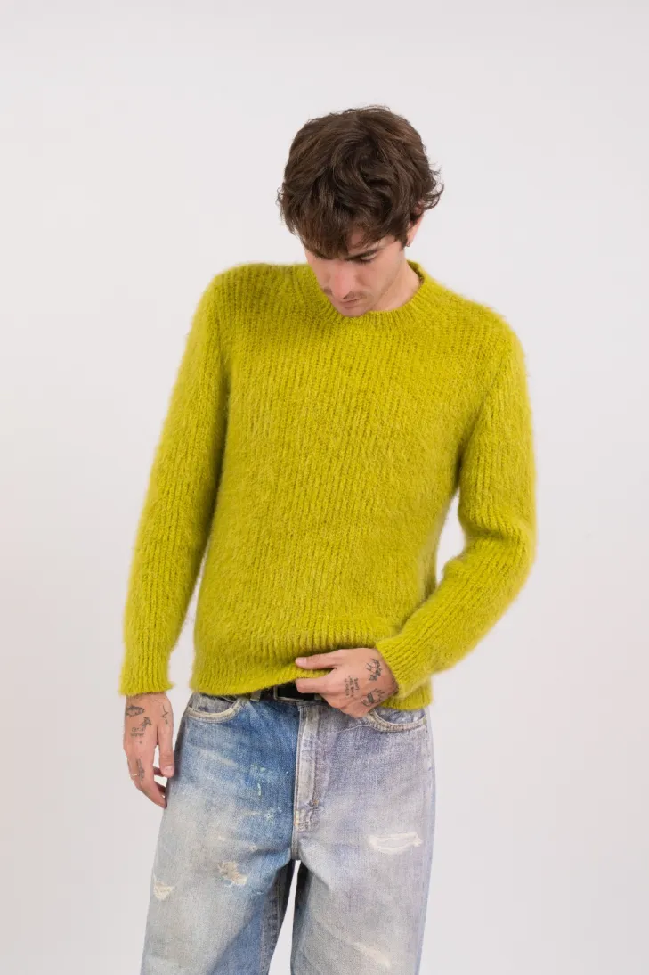 Maglia girocollo in tinta unita in kid mohair color panna