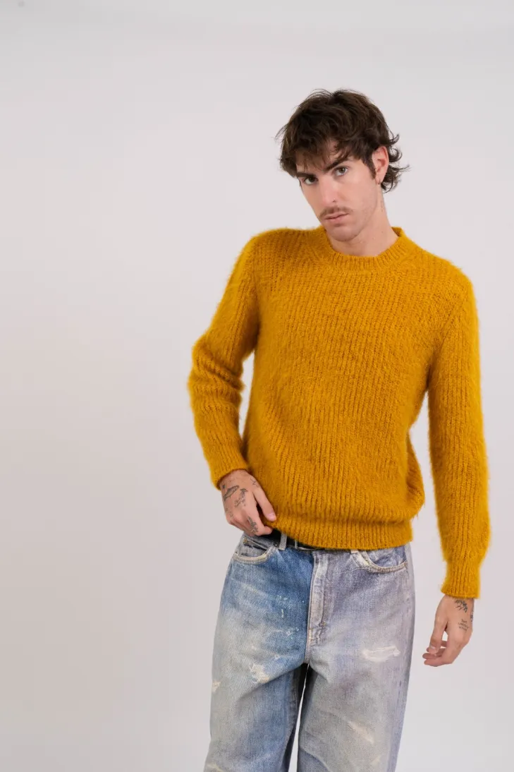 Maglia girocollo in tinta unita in kid mohair color panna