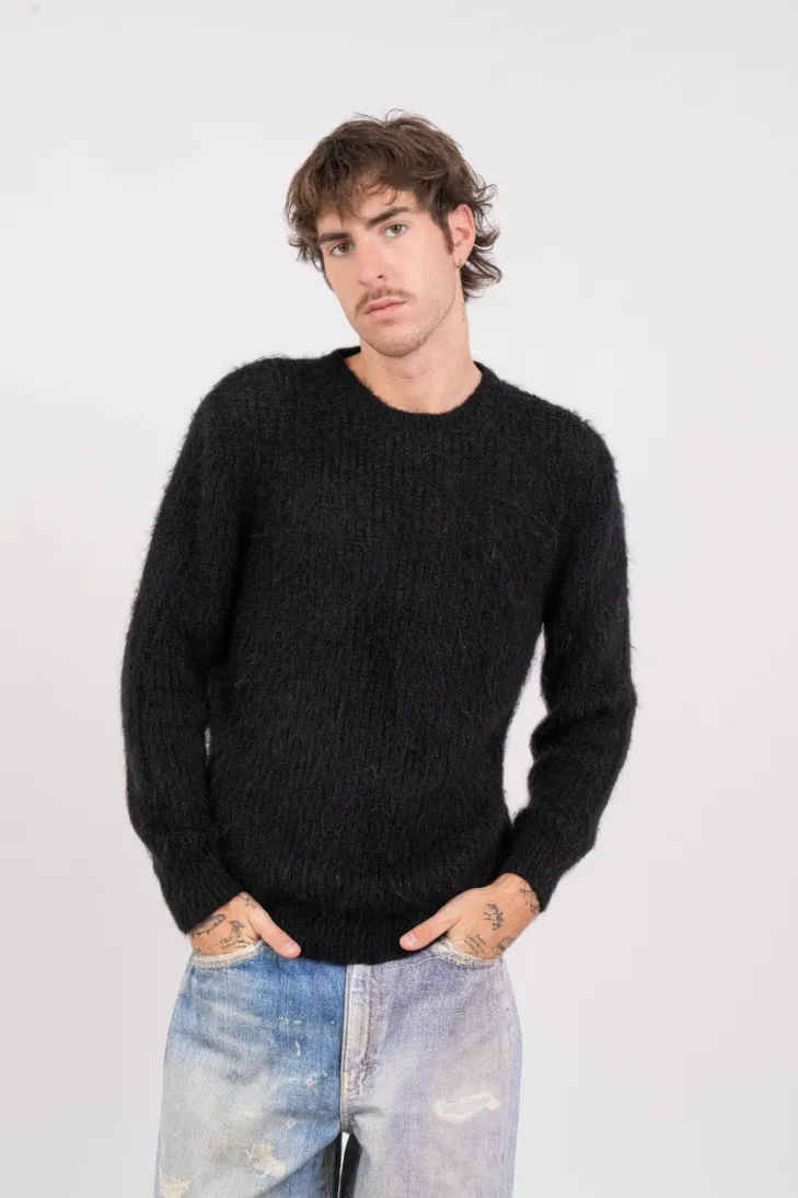 Maglia girocollo in tinta unita in kid mohair color panna