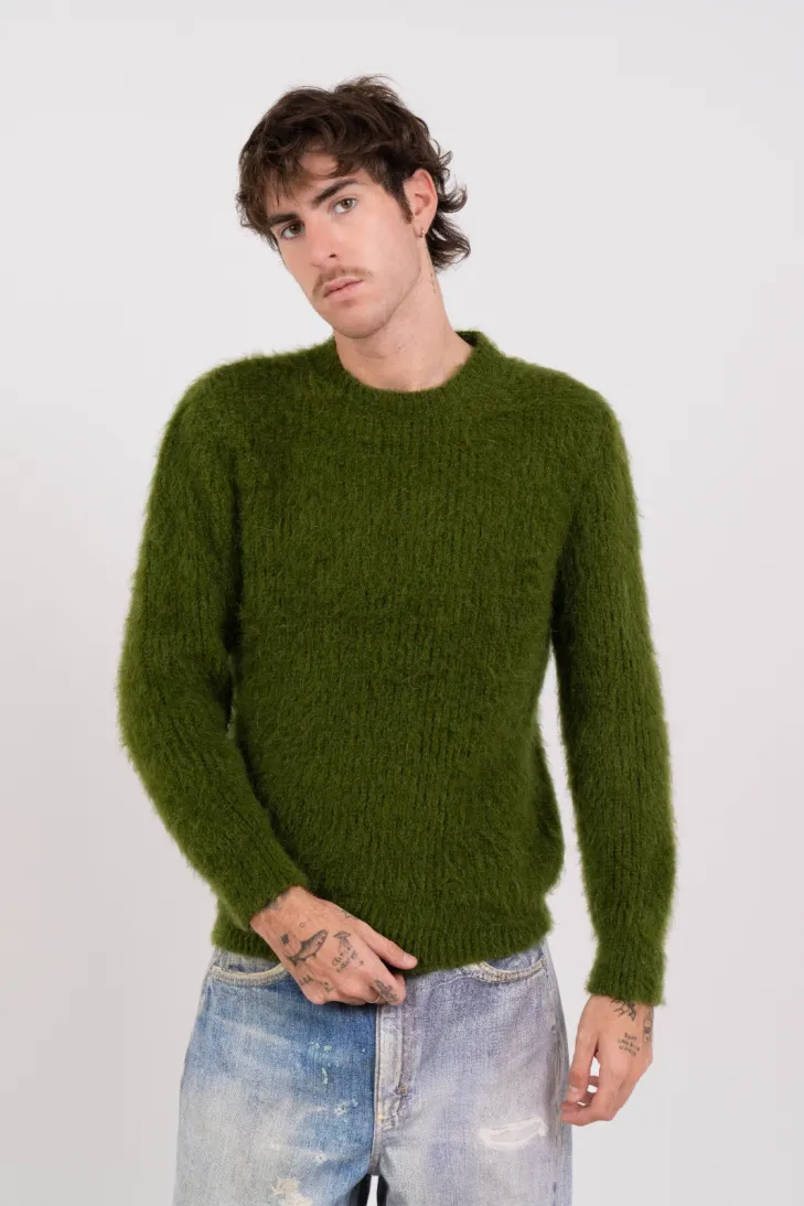 Maglia girocollo in tinta unita in kid mohair color ocra