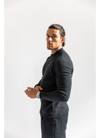 Crew-neck sweater with mélange yarn curl for men in moulinè grey