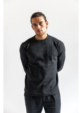 Crew-neck sweater with mélange yarn curl for men in moulinè grey