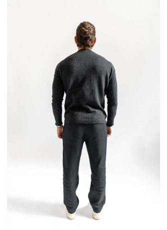 Crew-neck sweater with mélange yarn curl for men in moulinè grey