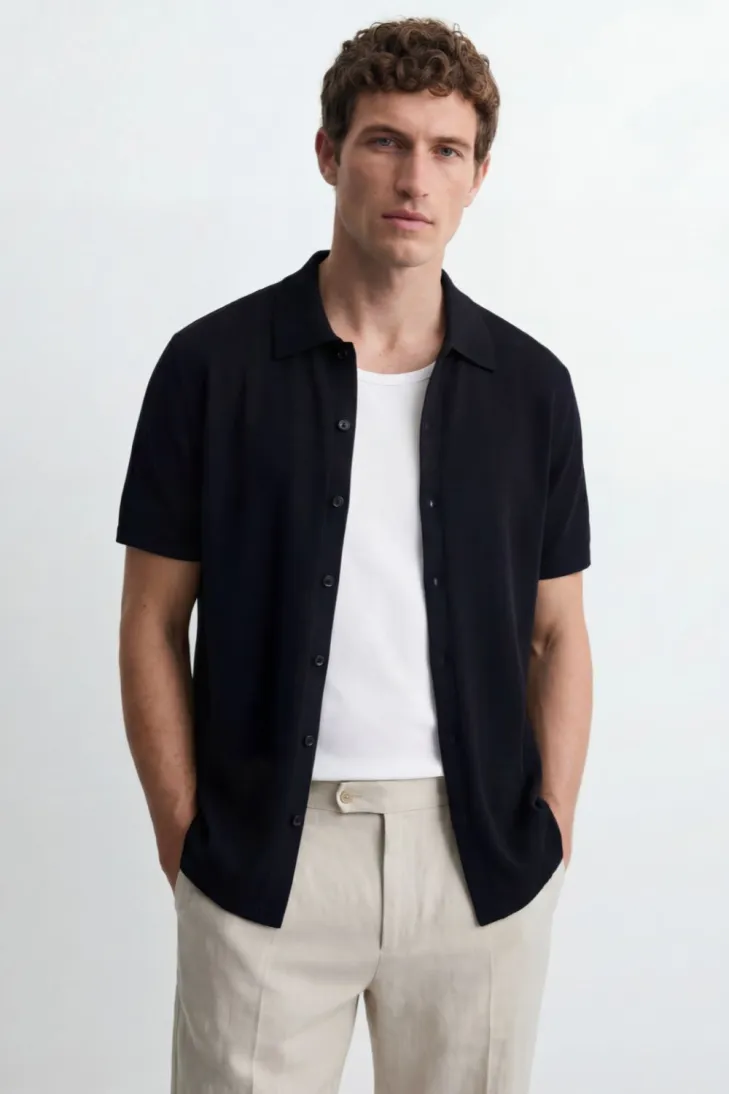 Camicia over 100% cotone crêpe nero