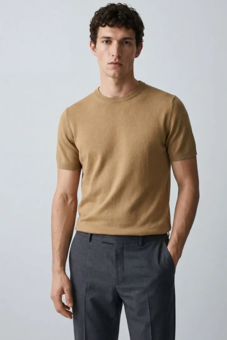 Green shaved half-sleeve crew neck