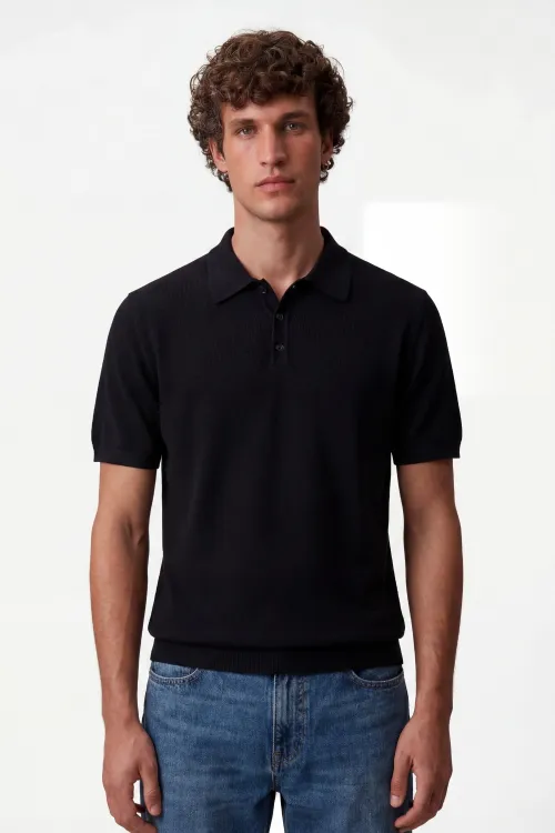 Polo 100% cotone crêpe nero
