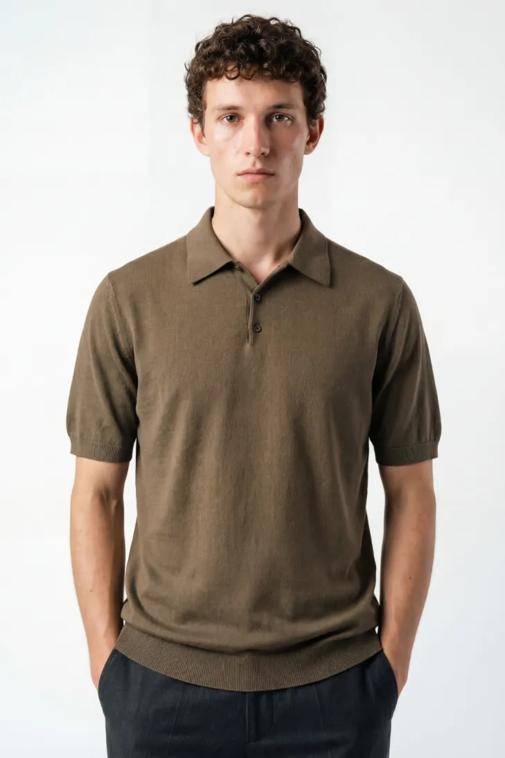 Polo 100% cotone crêpe cammello
