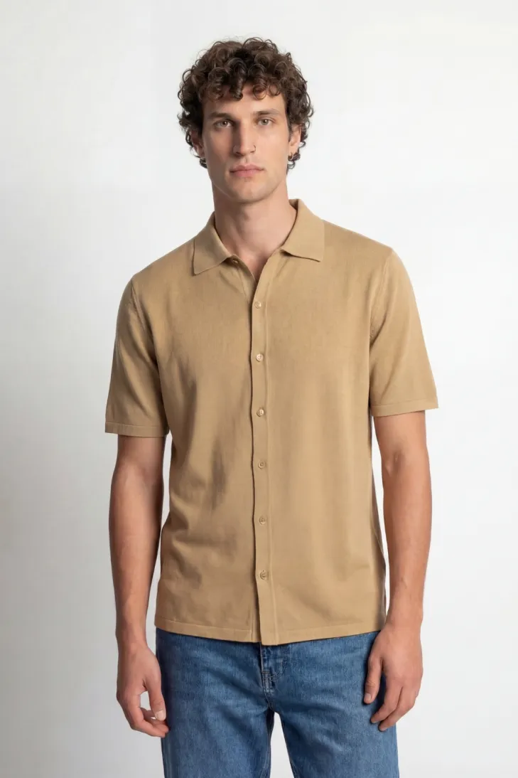 Blue crepe cotton overshirt with half sleeves