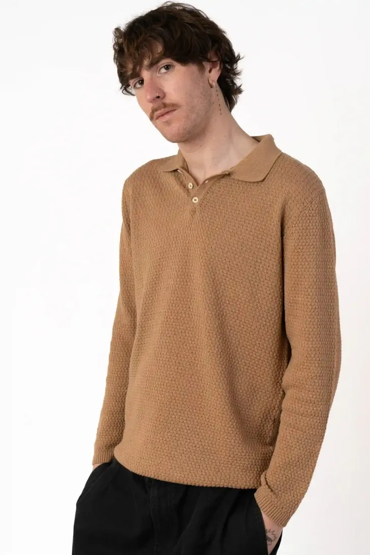 Polo manica lunga, 100% cotone, verde scuro