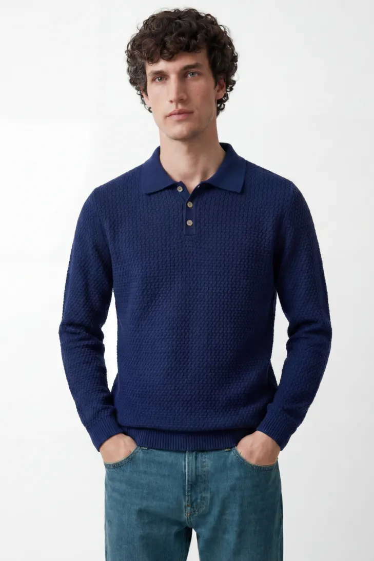 Long sleeve honeycomb polo shirt camel