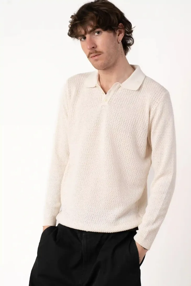 Polo manica lunga, 100% cotone, sabbia