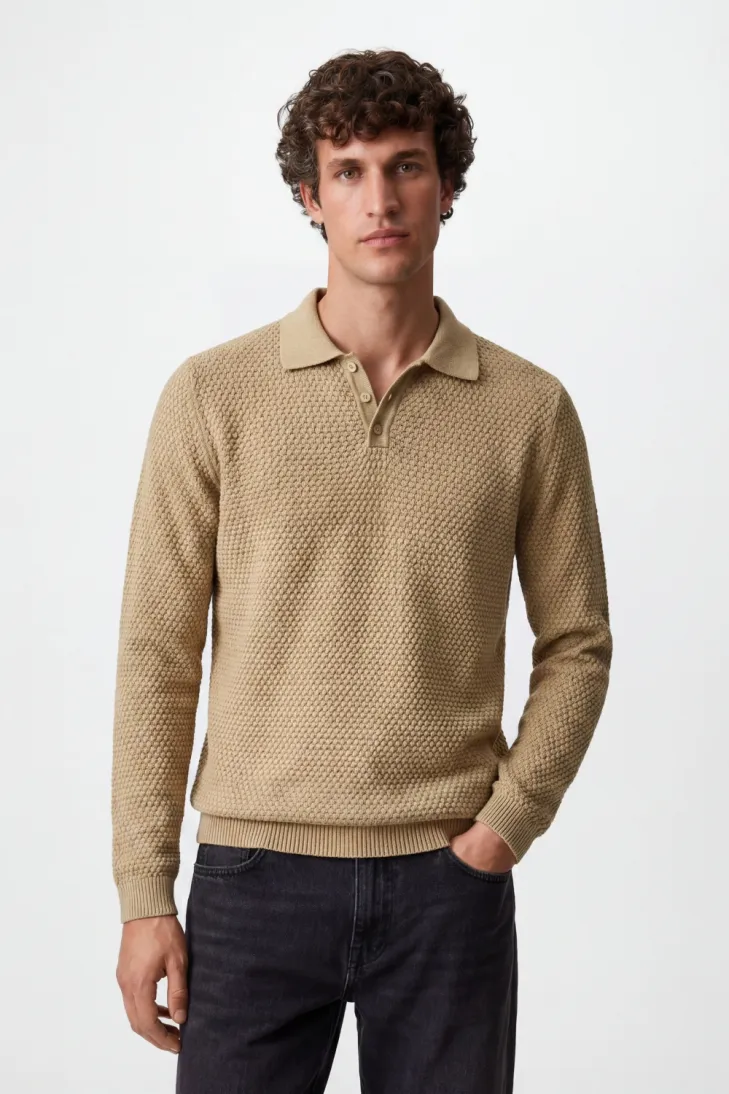 Polo manica lunga, 100% cotone, verde scuro