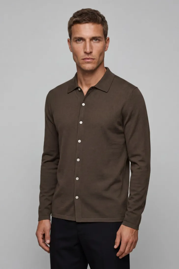 Camicia in 100% cotone crêpe fango
