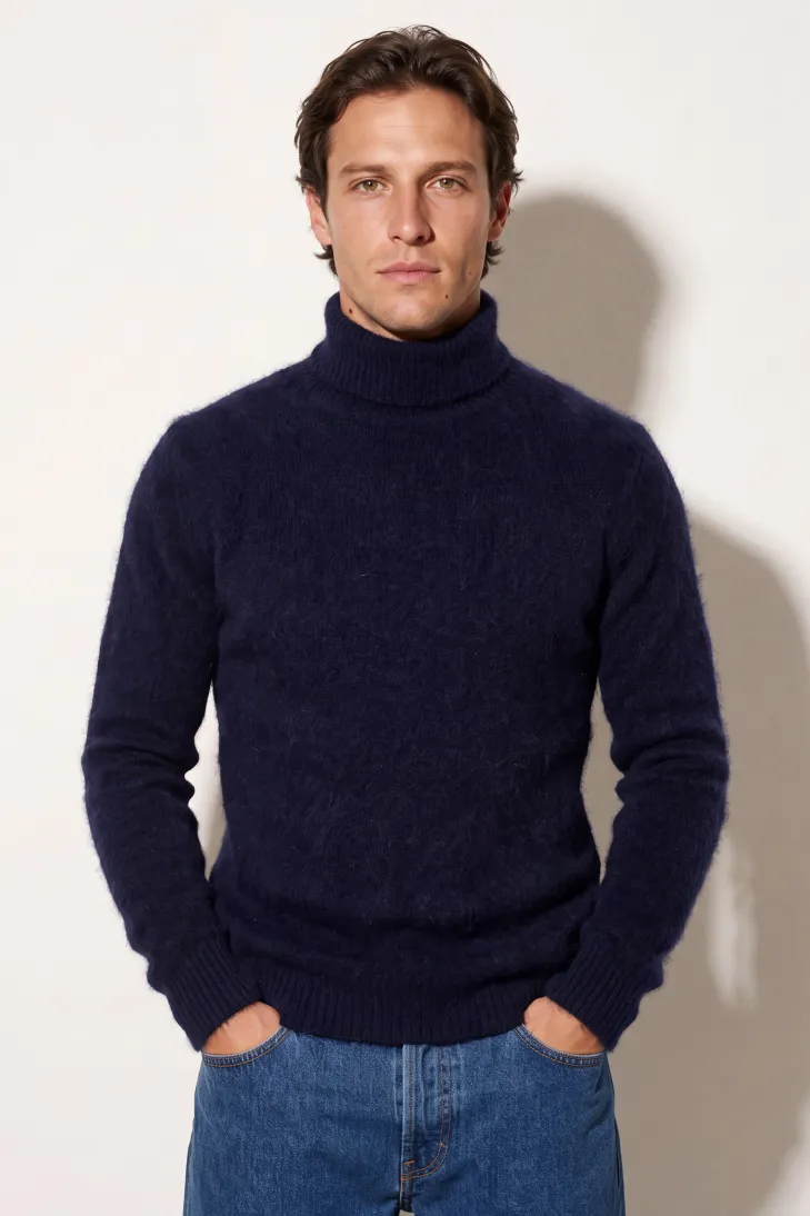 Maglia collo alto rasato kid mohair