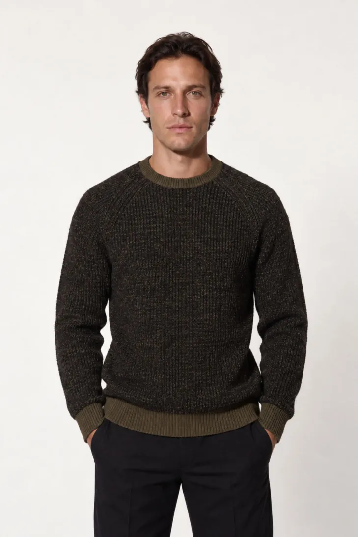 Maglia girocollo mouliné cammello