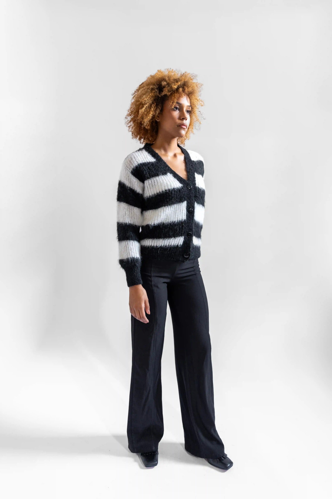 Cardigan corto a righe in...