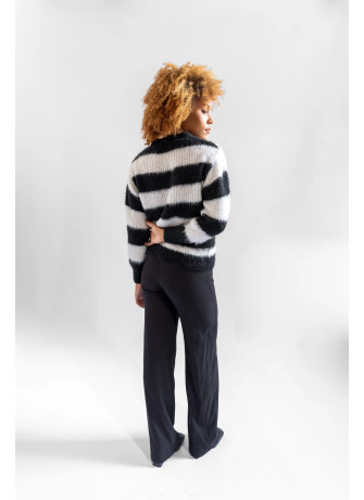 Short striped cardigan in brushed kid mohair