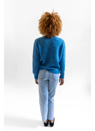 Maglia girocollo in kid mohair color turchese