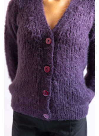 Cardigan corto in kid mohair color prugna