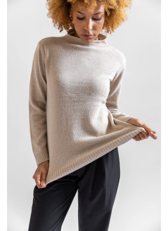 Maglia collo caminetto lana e cashmere color beige