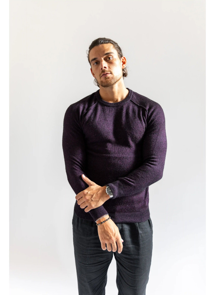 Maglia girocollo con manica a sella uomo viola