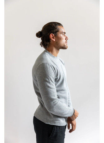 Crew-neck sweater with gray mélange yarn curl