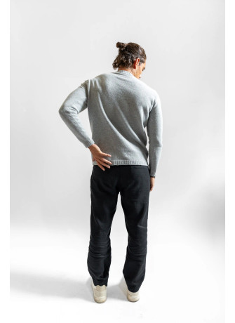 Crew-neck sweater with gray mélange yarn curl