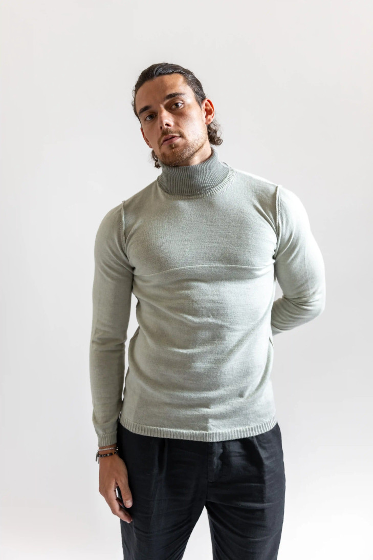 Ice-coloured men's high-neck cycling jersey