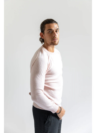 Crew-neck sweater with saddle sleeve and external stitching for men