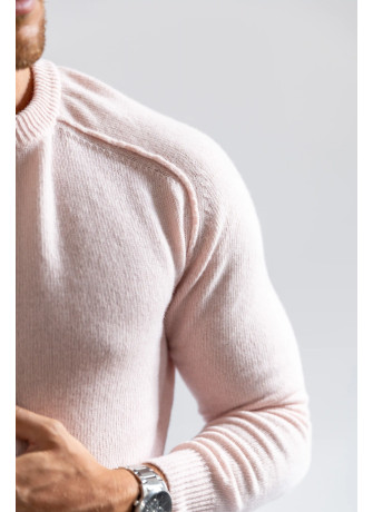 Crew-neck sweater with saddle sleeve and external stitching for men