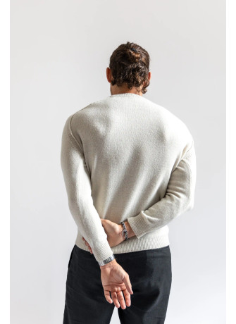 Crew-neck sweater with saddle sleeve and external stitching for men